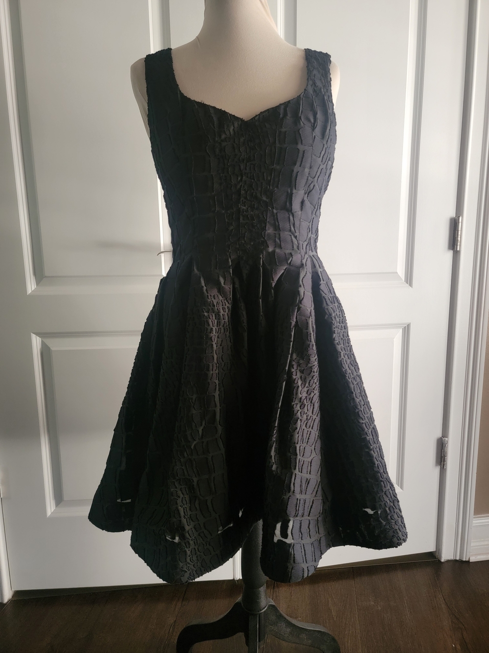 Zac Posen Black Textured Sweetheart Fit-and-Flare Mini Dress